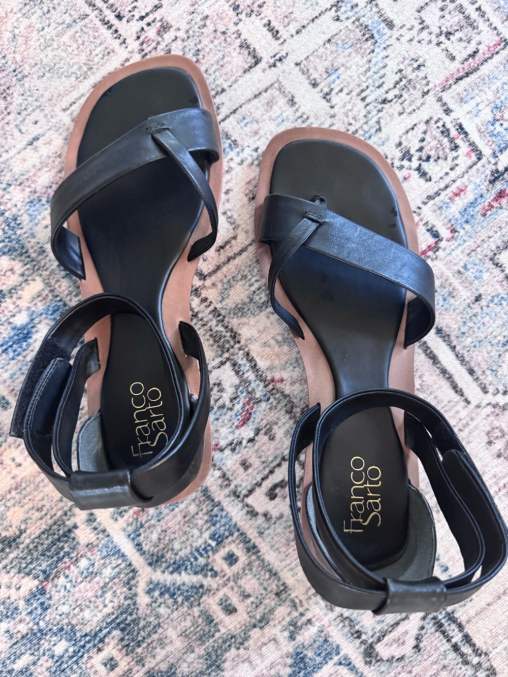 Franco Sarto Black Strappy Leather Sandals